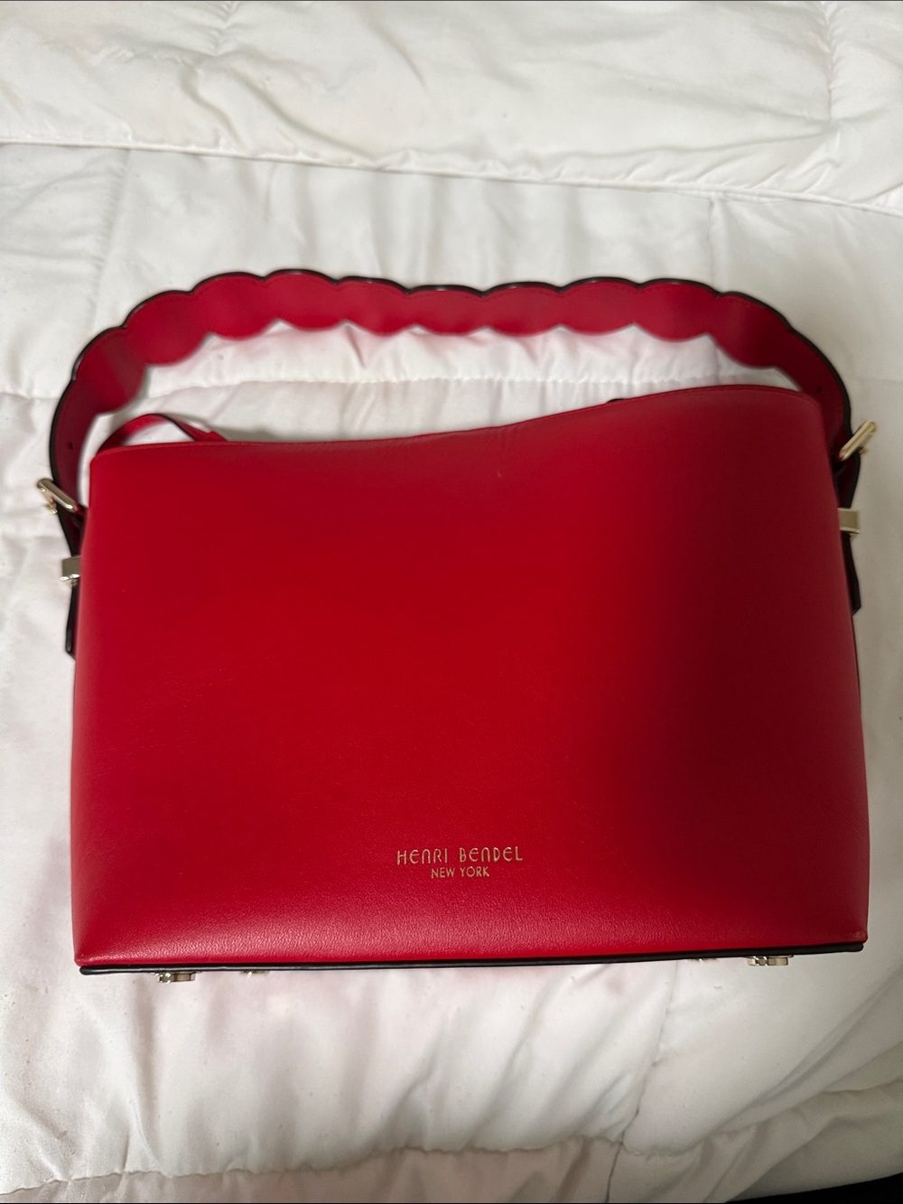 Henri Bendel Red Leather Bag with Scalloped Handle (Discontinued!)